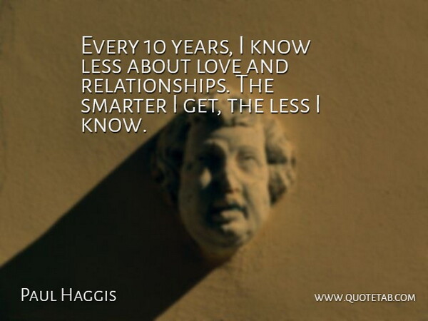 Paul Haggis Quote About Years, Love And Relationship, Knows: Every 10 Years I Know...