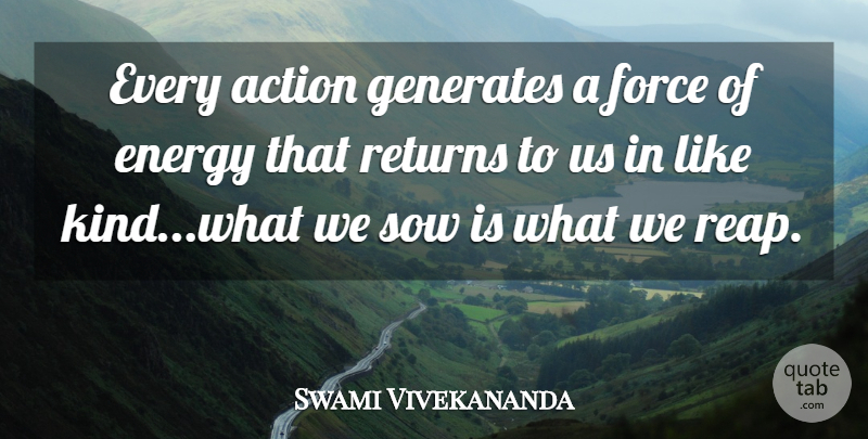 Swami Vivekananda Quote About Energy, Return, Action: Every Action Generates A Force...