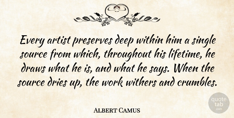 Albert Camus Quote About Artist, Lifetime, Deep Within: Every Artist Preserves Deep Within...