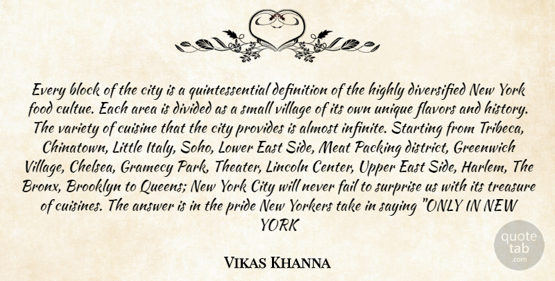 Vikas Khanna Quote About Almost, Answer, Area, Block, Brooklyn: Every Block Of The City...