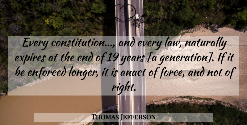 Thomas Jefferson Quote About Years, Law, Generations: Every Constitution And Every Law...