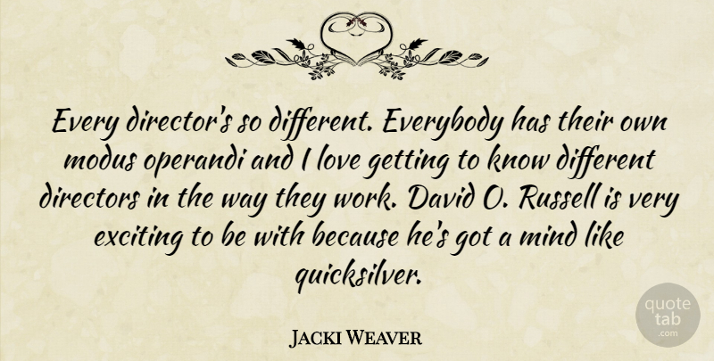 Jacki Weaver Quote About David, Directors, Everybody, Exciting, Love: Every Directors So Different Everybody...