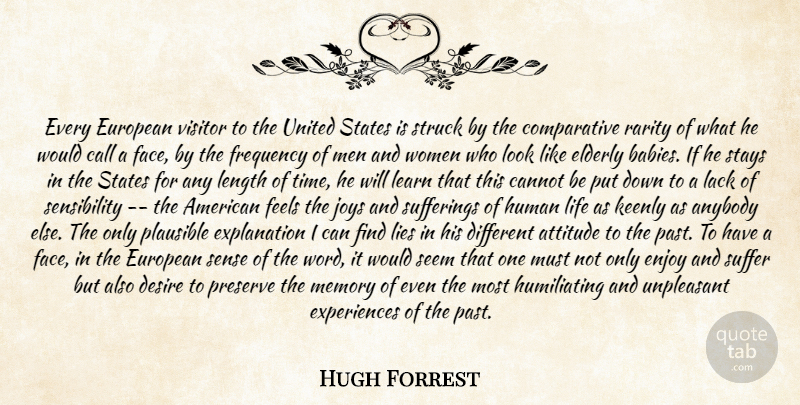 Hugh Forrest Quote About Anybody, Attitude, Call, Cannot, Desire: Every European Visitor To The...