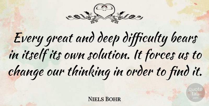 Niels Bohr Quote About Inspiration, Thinking, Order: Every Great And Deep Difficulty...