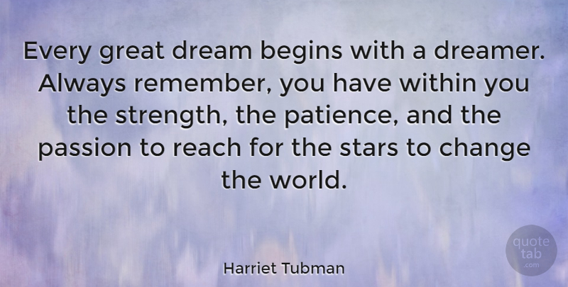 Harriet Tubman Quote About Inspirational, Life, Motivational: Every Great Dream Begins With...