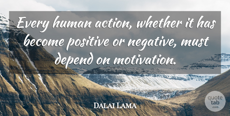Dalai Lama Quote About Motivation, Negative, Action: Every Human Action Whether It...