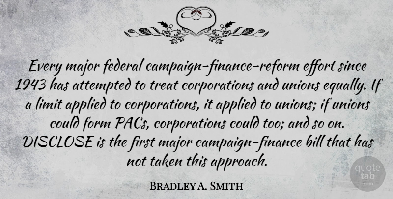 Bradley A. Smith Quote About Applied, Attempted, Bill, Disclose, Federal: Every Major Federal Campaign Finance...