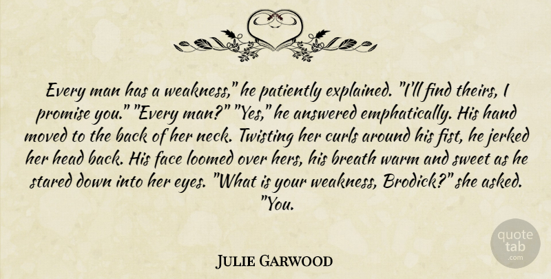 Julie Garwood Quote About Sweet, Eye, Men: Every Man Has A Weakness...