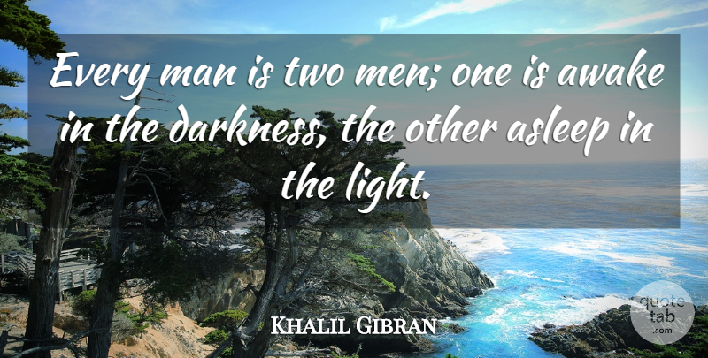 Khalil Gibran Quote About Men, Two, Light: Every Man Is Two Men...