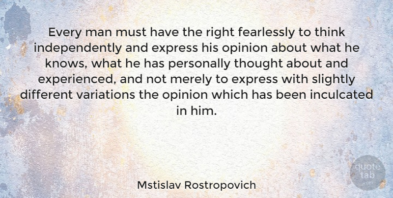 Mstislav Rostropovich Quote About Express, Fearlessly, Freedom, Man, Merely: Every Man Must Have The...