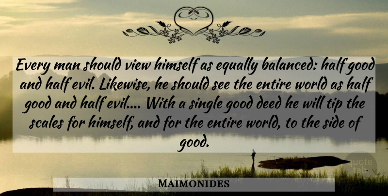 Maimonides Quote About Men, Views, Evil: Every Man Should View Himself...