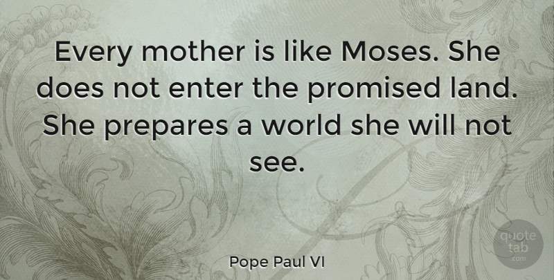 Pope Paul VI Quote About Mom, Mother, Land: Every Mother Is Like Moses...