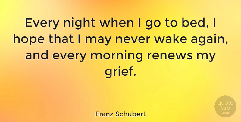 Franz Schubert Quote About Good Morning, Grief, Night: Every Night When I Go...