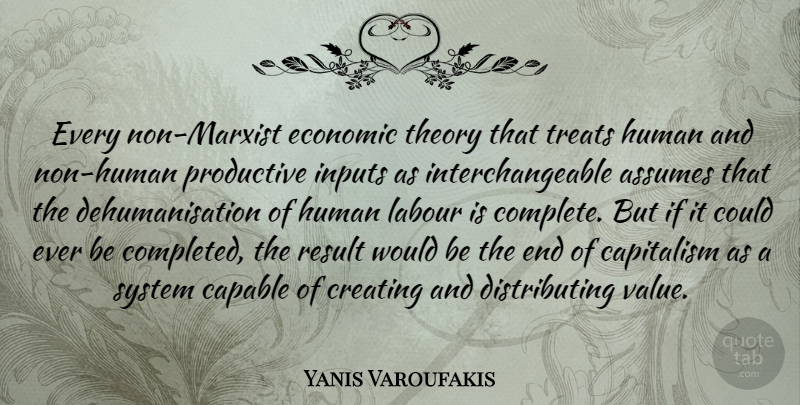 Yanis Varoufakis Quote About Assumes, Capable, Creating, Human, Inputs: Every Non Marxist Economic Theory...