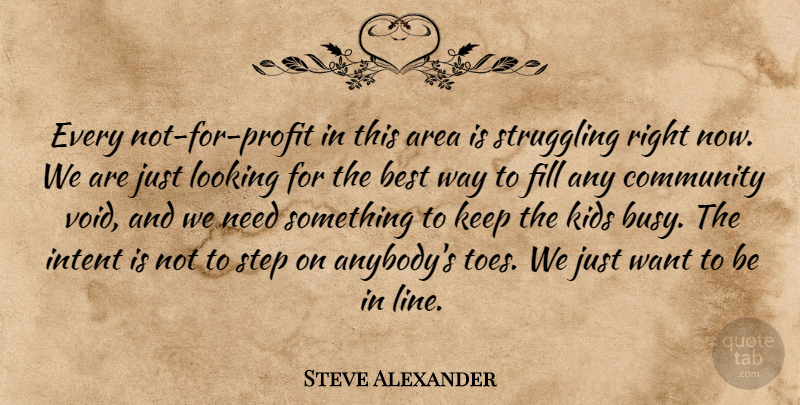 Steve Alexander Quote About Area, Best, Community, Fill, Intent: Every Not For Profit In...