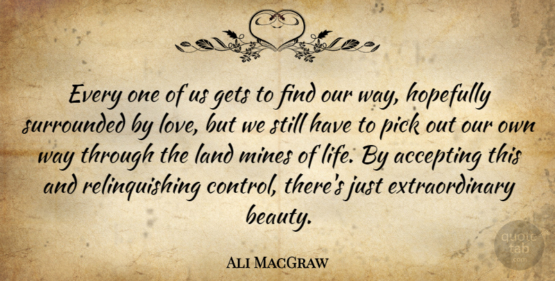 Ali MacGraw Quote About Extraordinary Beauty, Land, Way: Every One Of Us Gets...
