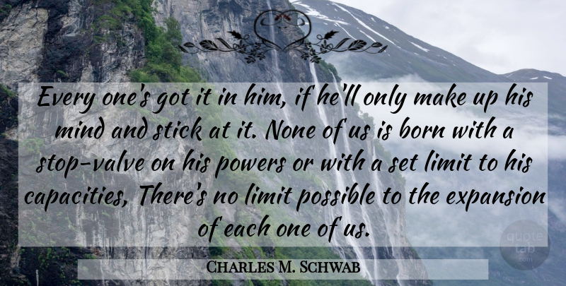 Charles M. Schwab Quote About Mind, Limits, Sticks: Every Ones Got It In...