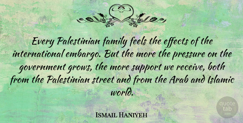 Ismail Haniyeh Quote About Islamic, Government, Support: Every Palestinian Family Feels The...