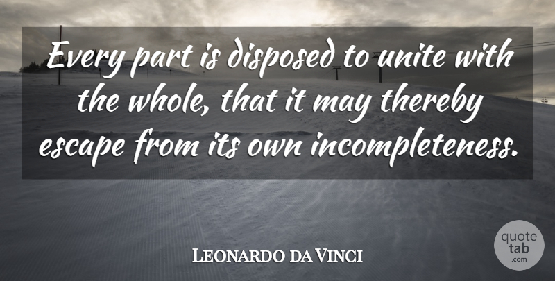 Leonardo da Vinci Quote About May, Whole, Incompleteness: Every Part Is Disposed To...