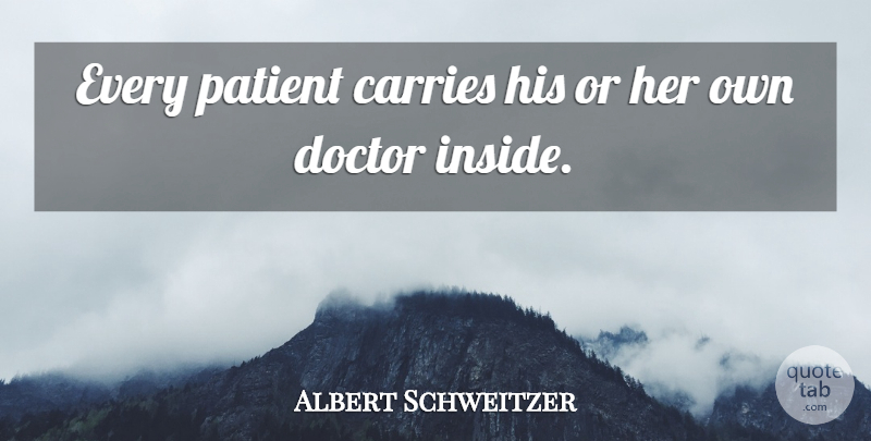 Albert Schweitzer Quote About Health, Doctors, Patient: Every Patient Carries His Or...