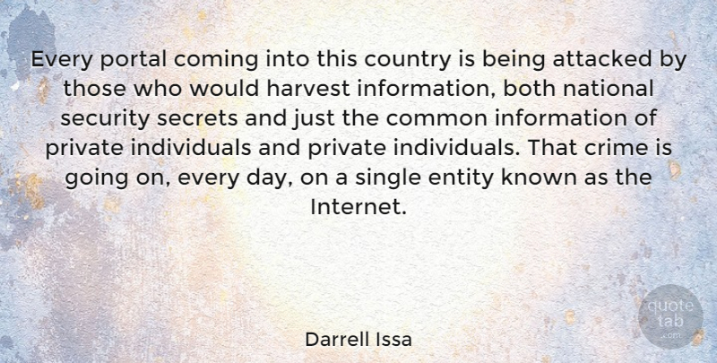 Darrell Issa Quote About Attacked, Both, Coming, Common, Country: Every Portal Coming Into This...