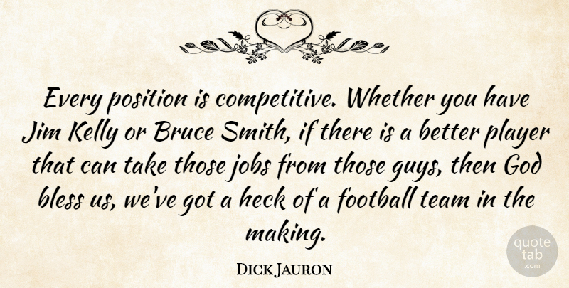 Dick Jauron Quote About Bless, Bruce, Football, God, Heck: Every Position Is Competitive Whether...