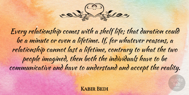 Kabir Bedi Quote About Both, Cannot, Contrary, Duration, Last: Every Relationship Comes With A...