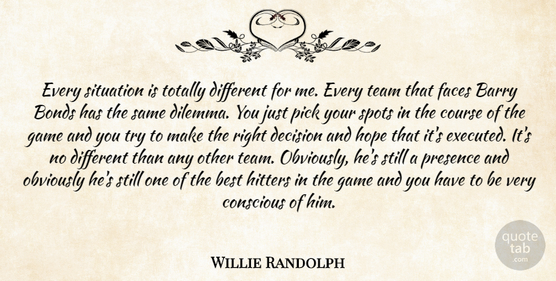 Willie Randolph Quote About Barry, Best, Bonds, Conscious, Course: Every Situation Is Totally Different...