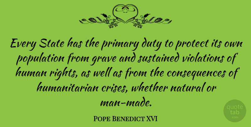Pope Benedict XVI Quote About Men, Rights, Population: Every State Has The Primary...