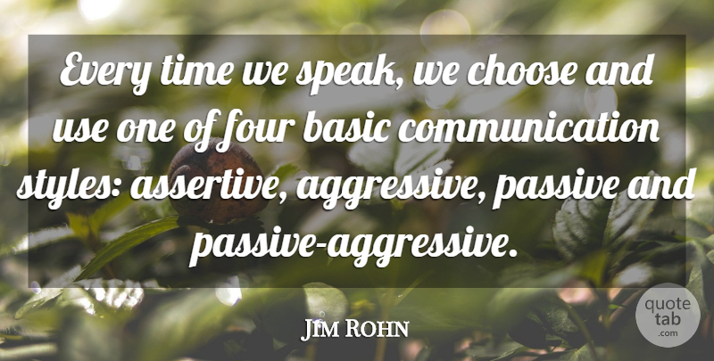 Jim Rohn Quote About Communication, Style, Four: Every Time We Speak We...