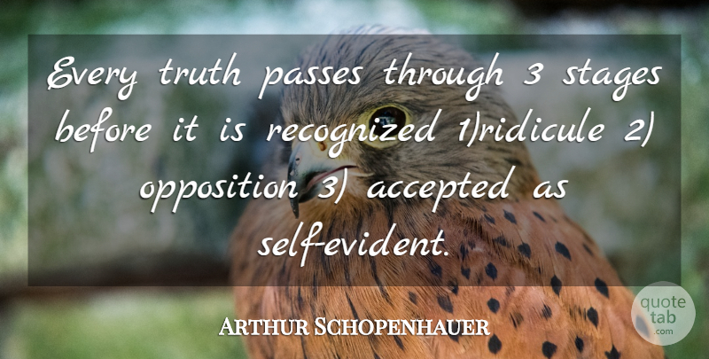 Arthur Schopenhauer Quote About Inspirational, Self, Accepted: Every Truth Passes Through 3...