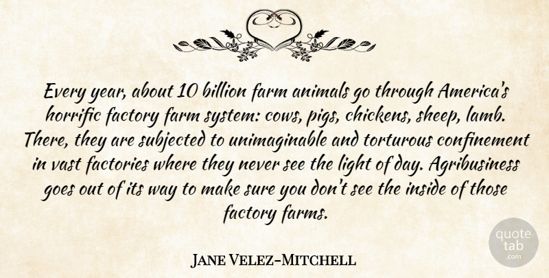 Jane Velez-Mitchell Quote About Billion, Factories, Factory, Farm, Goes: Every Year About 10 Billion...