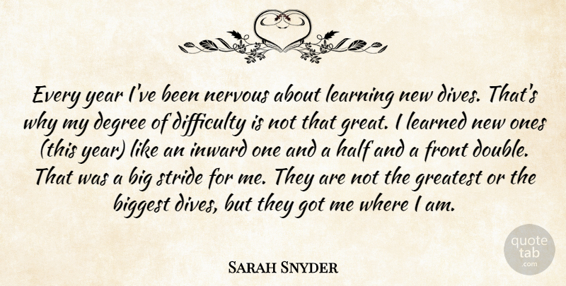 Sarah Snyder Quote About Biggest, Degree, Difficulty, Front, Greatest: Every Year Ive Been Nervous...