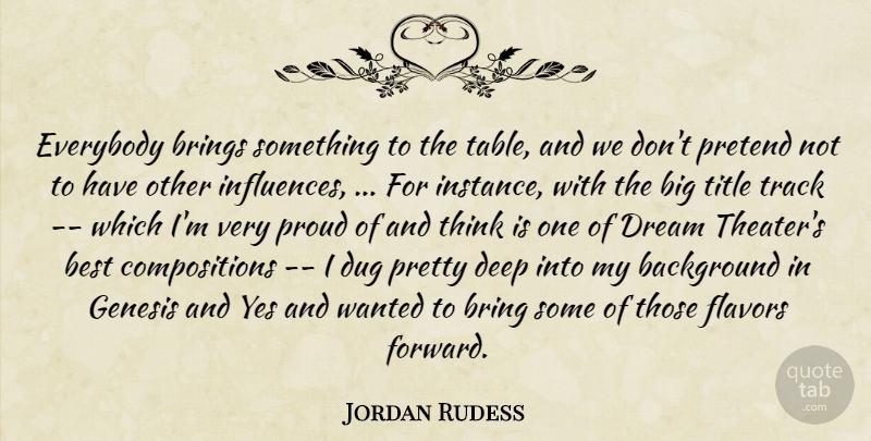 Jordan Rudess Quote About Background, Best, Brings, Deep, Dream: Everybody Brings Something To The...