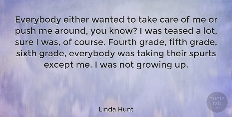 Linda Hunt Quote About Growing Up, Care, Fifth Grade: Everybody Either Wanted To Take...