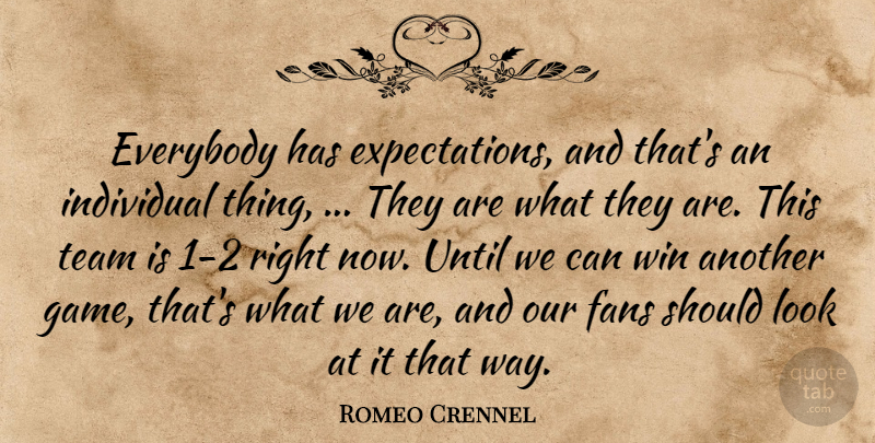 Romeo Crennel Quote About Everybody, Fans, Individual, Team, Until: Everybody Has Expectations And Thats...
