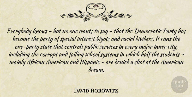 David Horowitz Quote About Running, Dream, Party: Everybody Knows But No One...