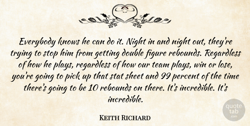 Keith Richard Quote About Double, Everybody, Figure, Knows, Night: Everybody Knows He Can Do...