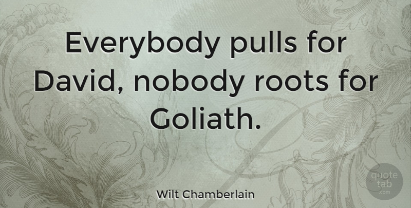 Wilt Chamberlain Quote About Basketball, Famous Inspirational, Roots: Everybody Pulls For David Nobody...