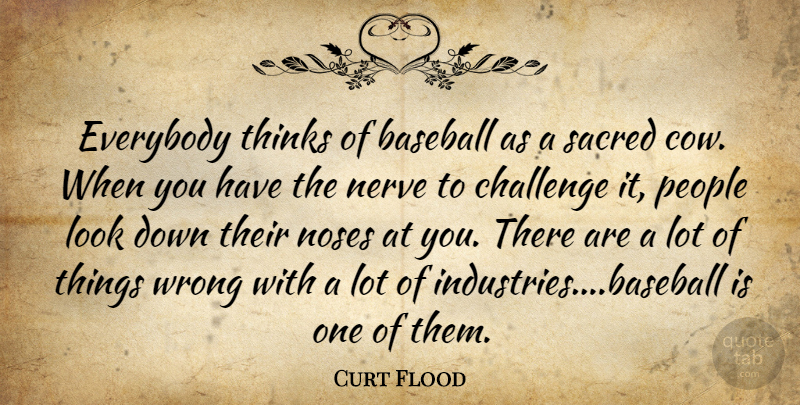 Curt Flood Quote About Baseball, Thinking, People: Everybody Thinks Of Baseball As...