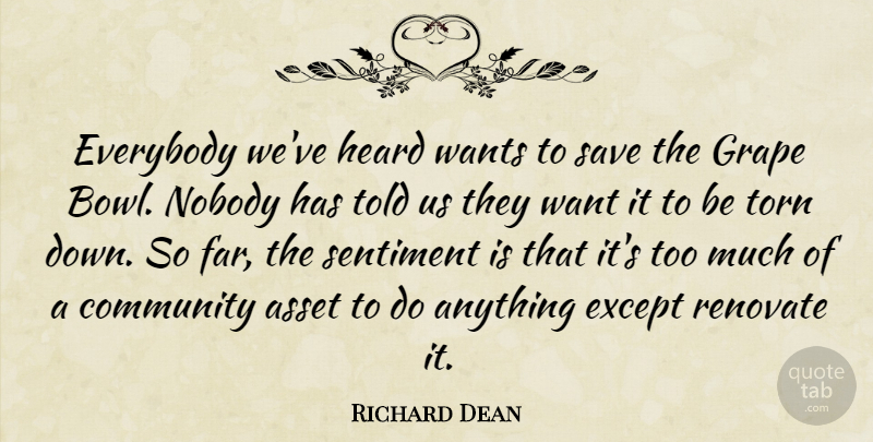 Richard Dean Quote About Asset, Community, Everybody, Except, Grape: Everybody Weve Heard Wants To...