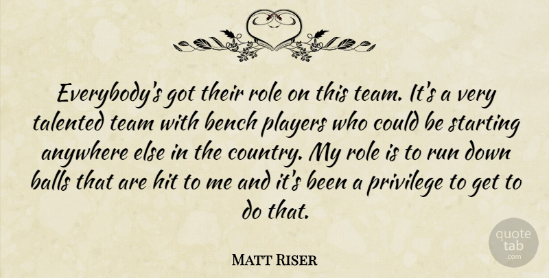 Matt Riser Quote About Anywhere, Balls, Bench, Hit, Players: Everybodys Got Their Role On...