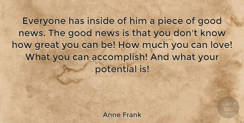 Anne Frank Quote About Love, Inspirational, Motivational: Everyone Has Inside Of Him...