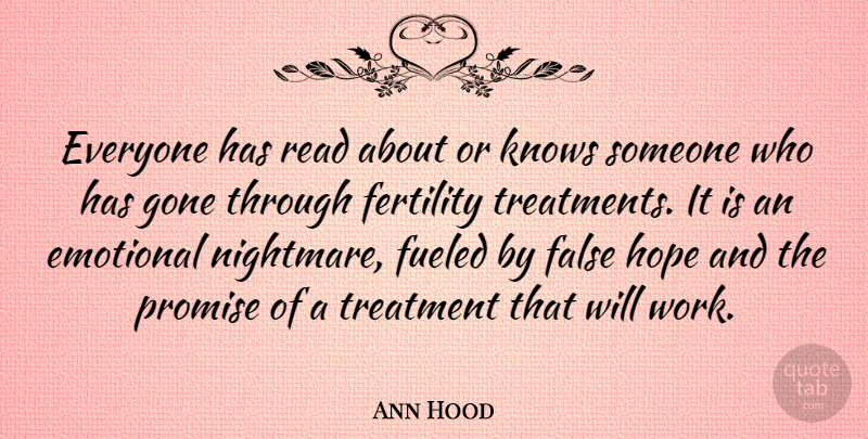 Ann Hood Quote About False, Fertility, Fueled, Gone, Hope: Everyone Has Read About Or...