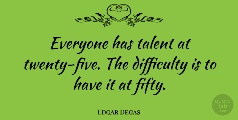 Edgar Degas Quote About Artist, Fifty, Twenties: Everyone Has Talent At Twenty...