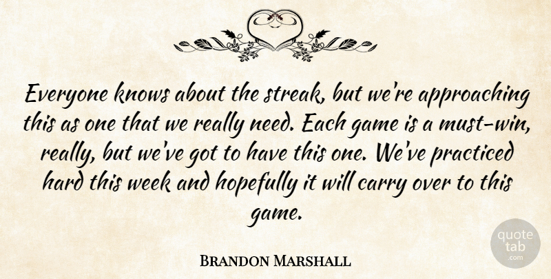Brandon Marshall Quote About Carry, Game, Hard, Hopefully, Knows: Everyone Knows About The Streak...