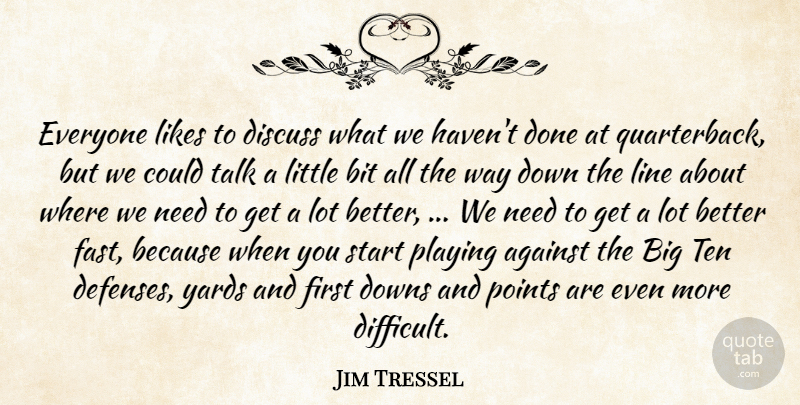 Jim Tressel Quote About Against, Bit, Discuss, Downs, Likes: Everyone Likes To Discuss What...