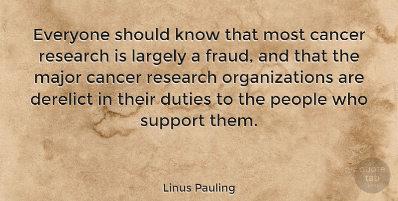 Linus Pauling Quote About Cancer, Health, Organization: Everyone Should Know That Most...