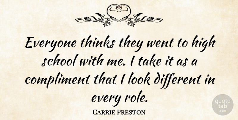 Carrie Preston Quote About School, Thinking, Roles: Everyone Thinks They Went To...