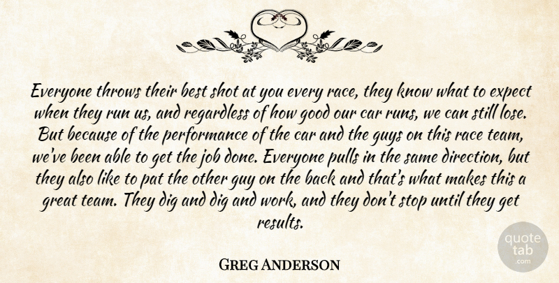 Greg Anderson Quote About Best, Car, Dig, Expect, Good: Everyone Throws Their Best Shot...